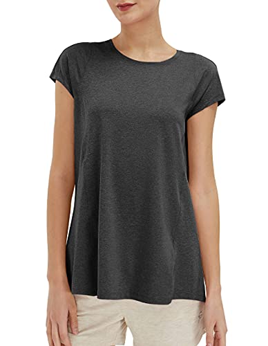 SPECIALMAGIC Frauen V-Ausschnitt-T-Shirt schnell trockenes Fitness-Top, Damen Yoga Top Lose Fit Kurzarm-Training T-Shirt Anthrazit XXL von SPECIALMAGIC