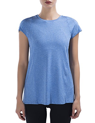 SPECIALMAGIC Frauen V-Ausschnitt-T-Shirt schnell trockenes Fitness-Top, Damen Yoga Top Lose Fit Kurzarm-Training T-Shirt Blau 3XL von SPECIALMAGIC