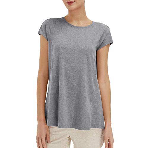 SPECIALMAGIC Frauen V-Ausschnitt-T-Shirt schnell trockenes Fitness-Top, Damen Yoga Top Lose Fit Kurzarm-Training T-Shirt Grau L von SPECIALMAGIC