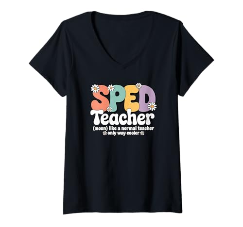 Damen Retro Groovy SPED Teacher Special Education Zurück zur Schule T-Shirt mit V-Ausschnitt Damen Retro Groovy SPED Teacher Special Education Zurück zur Schule T-Shirt mit V-Ausschnitt von SPED Teacher Apparel for Women & Men