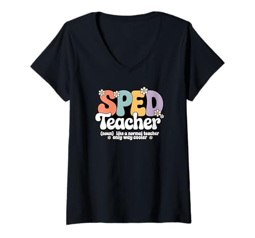 Damen Retro Groovy SPED Teacher Special Education Zurück zur Schule T-Shirt mit V-Ausschnitt Damen Retro Groovy SPED Teacher Special Education Zurück zur Schule T-Shirt mit V-Ausschnitt von SPED Teacher Apparel for Women & Men