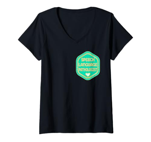 Damen SLP Logopäde Logopädie SPRACHTHERAPIE T-Shirt mit V-Ausschnitt von SPEECH-LANGUAGE PATHOLOGY LOGOPEDICS COMMUNICATION