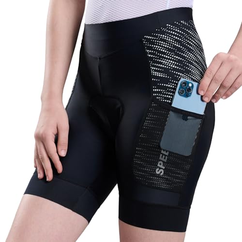 SPEEDCYC Fahrradhose Damen 4D Gepolstert Damen Radhose 2 Taschen Atmungsaktiv Mit Rutschhemmendem Beingreifer UPF 50+ von SPEEDCYC