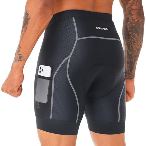 SPEEDCYC Herren Radunterhose Herren Radfahren Unterwäsche 4D Gepolstert Fahrradhose 2 Taschen Atmungsaktiv Fahrrad Unterwäsche Short mit Rutschhemmendem Beingreifer von SPEEDCYC