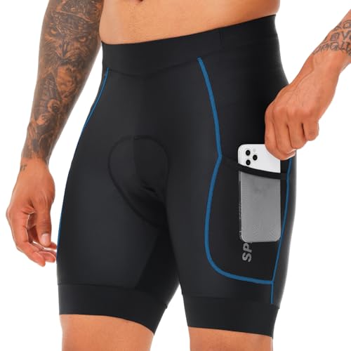 SPEEDCYC Radlerhose Herren Gepolstert Fahrradhose Herren 2 Taschen Radhose Kurz Atmungsaktiv Mit Rutschhemmendem Beingreifer UPF 50+ von SPEEDCYC