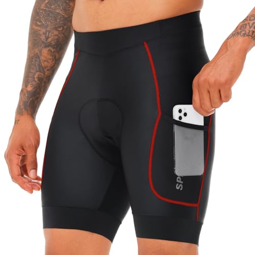 SPEEDCYC Radlerhose Herren Gepolstert Fahrradhose Herren 2 Taschen Radhose Kurz Atmungsaktiv Mit Rutschhemmendem Beingreifer UPF 50+ von SPEEDCYC