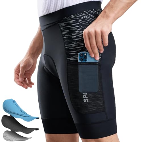 SPEEDCYC Radlerhose Herren Gepolstert Fahrradhose Herren 2 Taschen Radhose Kurz Atmungsaktiv Mit Rutschhemmendem Beingreifer UPF 50+ von SPEEDCYC