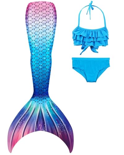 SPEEDEVE Mädchen Meerjungfrauenschwanz 3pcs Meerjungfrauen Bikini Set,ohne Monoflosse,Fen-m3,120 von SPEEDEVE