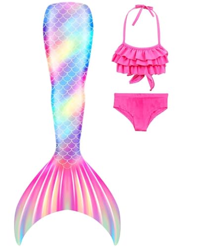 SPEEDEVE Mädchen Meerjungfrauenschwanz 3pcs Meerjungfrauen Bikini Set,ohne Monoflosse,Fen-j948,150 von SPEEDEVE