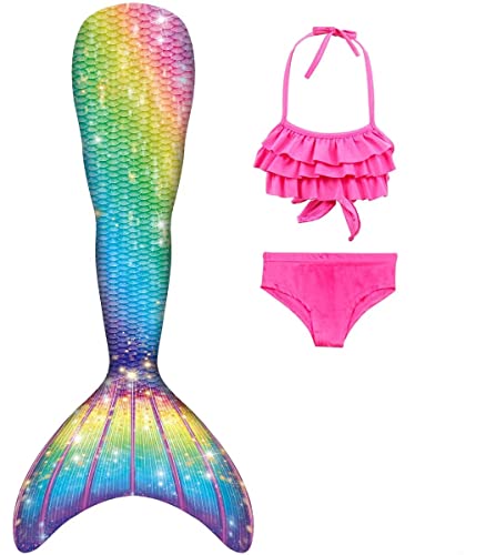 SPEEDEVE Mädchen Meerjungfrauenschwanz 3pcs Meerjungfrauen Bikini Set,ohne Monoflosse,Fen-m1,140 von SPEEDEVE