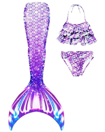 SPEEDEVE Mädchen Meerjungfrauenschwanz 3pcs Meerjungfrauen Bikini Set,ohne Monoflosse,Fen-m9,120 von SPEEDEVE
