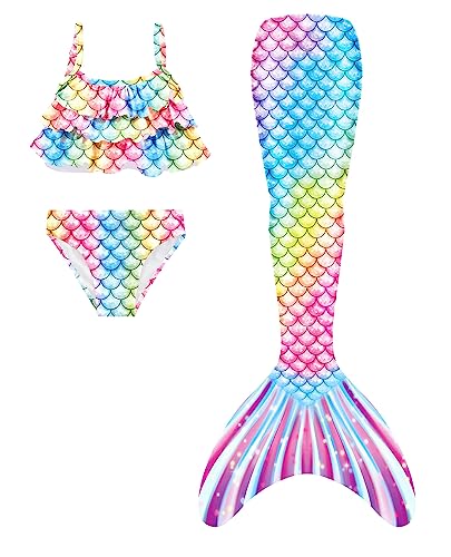 SPEEDEVE Mädchen Meerjungfrauenschwanz 3pcs Meerjungfrauen Bikini Set,ohne Monoflosse,Fen-r2,130 von SPEEDEVE