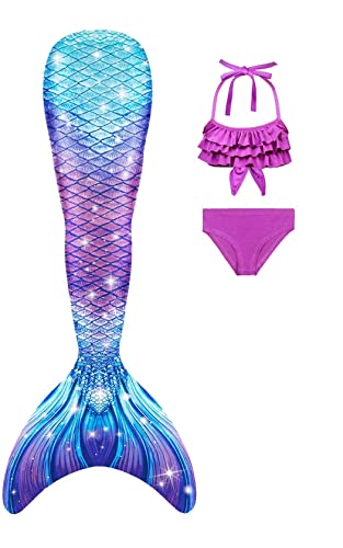 SPEEDEVE Mädchen Meerjungfrauenschwanz 3pcs Meerjungfrauen Bikini Set,ohne Monoflosse,G574,150 von SPEEDEVE