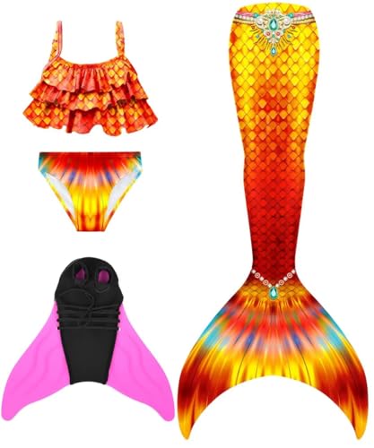 SPEEDEVE Mädchen Meerjungfrauenschwanz Zum Schwimmen mit Bikini Set und Monoflosse,Fenpu-r3,120 von SPEEDEVE