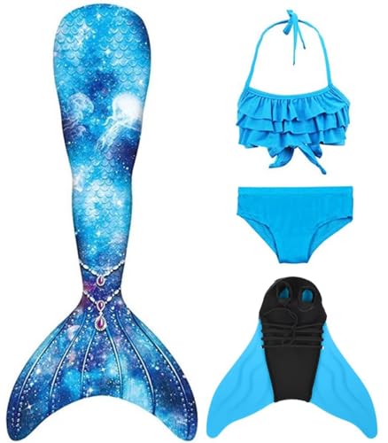 SPEEDEVE Mädchen Meerjungfrauenschwanz Zum Schwimmen mit Bikini Set und Monoflosse,Jcka26,140 von SPEEDEVE