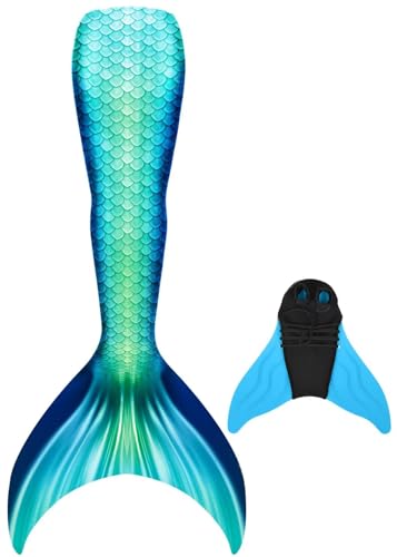 SPEEDEVE Meerjungfrauenschwanz Badeanzug mädchen Mermaid Tail mit Monoflosse,2PC-dlan-j09,160 von SPEEDEVE