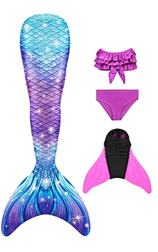 SPEEDEVE Meerjungfrauenschwanz Bikini Set Mädchen Cosplay Bademode mit Meerjungfrau Flosse,Fenpu-g5,100-110 (Tag 110) von SPEEDEVE