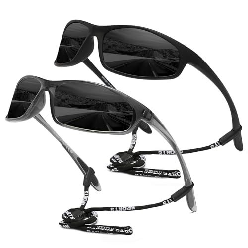 SPEEDHYUN Herren Radfahren Leichte Polarisierte Sportsonnenbrille UV400 Schutz Fahrradbrille 2er Pack Sportbrille (C01) von SPEEDHYUN