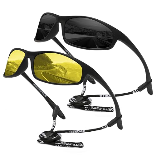 SPEEDHYUN Herren Radfahren Leichte Polarisierte Sportsonnenbrille UV400 Schutz Fahrradbrille 2er Pack Sportbrille (C02) von SPEEDHYUN