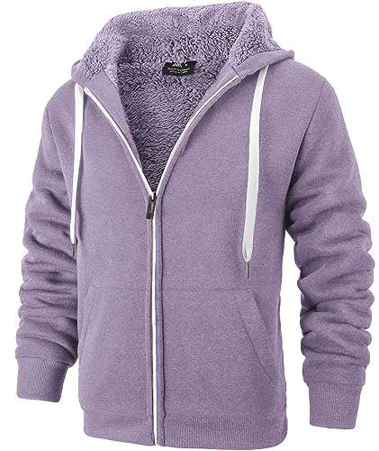 SPEEDRUN Sweatjacke Herren mit Kapuze Gefütterte Fleecejack Männer Kapuzenpullover für Herren Fell Hoodie dick mit Reißverschluss Taschen Warm Casual Outdoor Winter (2535-Hellviolett 2XL) von SPEEDRUN