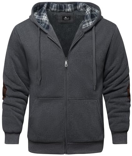 SPEEDRUN Winterjacke Herren Full Zip mit Karierte Kapuze Sweatjacke Herren Fleecejacke Männer Hoodies Gefüttert Reißverschluss Herbst Warm Winddicht Casual Outdoor Sport von SPEEDRUN