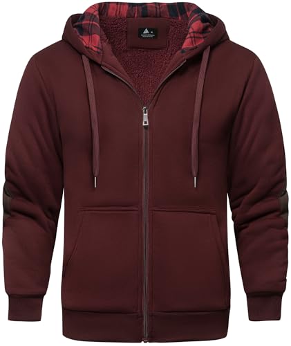 SPEEDRUN Winterjacke Herren Full Zip mit Karierte Kapuze Sweatjacke Herren Fleecejacke Männer Hoodies Gefüttert Reißverschluss Herbst Warm Winddicht Casual Outdoor Sport von SPEEDRUN