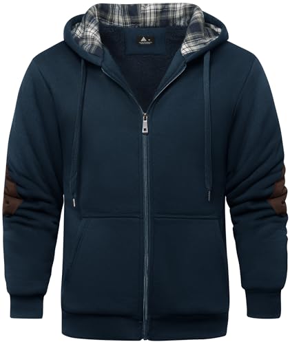 SPEEDRUN Winterjacke Herren Full Zip mit Karierte Kapuze Sweatjacke Herren Fleecejacke Männer Hoodies Gefüttert Reißverschluss Herbst Warm Winddicht Casual Outdoor Sport von SPEEDRUN