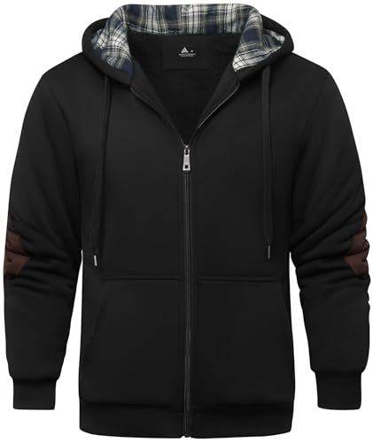 SPEEDRUN Winterjacke Herren Full Zip mit Karierte Kapuze Sweatjacke Herren Fleecejacke Männer Hoodies Gefüttert Reißverschluss Herbst Warm Winddicht Casual Outdoor Sport von SPEEDRUN