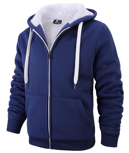 SPEEDRUN Sweatjacke Herren mit Kapuze Gefütterte Fleecejack Männer Kapuzenpullover für Herren Fell Hoodie dick mit Reißverschluss Taschen Warm Casual Outdoor Winter (2535-Blau L) von SPEEDRUN