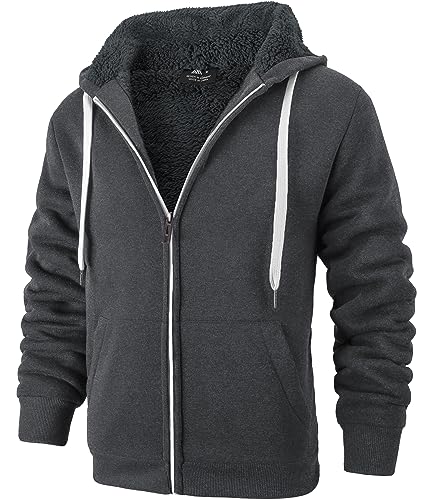 SPEEDRUN Sweatjacke Herren mit Kapuze Gefütterte Fleecejack Männer Kapuzenpullover für Herren Fell Hoodie dick mit Reißverschluss Taschen Warm Casual Outdoor Winter (2535-Dunkelgrau L) von SPEEDRUN