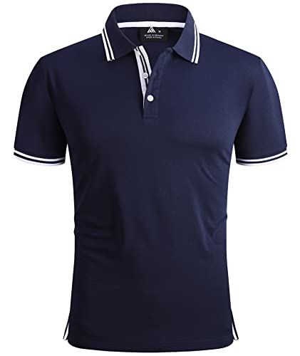 SPEEDRUN Poloshirt Herren Sommer Poloshirt für männer Schnelltrocknend Atmungsaktives Golf Tennis Arbeit Shirt fit Hemd T-Shirt Blau und weiß L von SPEEDRUN