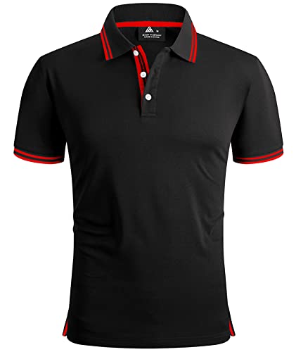 SPEEDRUN Poloshirt Herren Sommer Poloshirt für männer Schnelltrocknend Atmungsaktives Golf Tennis Arbeit Shirt fit Hemd T-Shirt Schwarz und rot L von SPEEDRUN