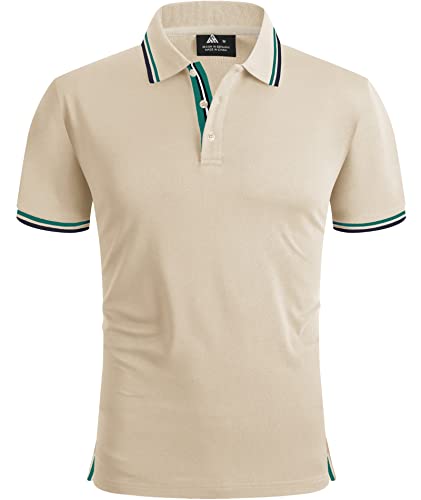 SPEEDRUN Poloshirt Herren Sommer Schnelltrocknend Atmungsaktives Poloshirt für männer Outdoor T-Shirt Slim Fit Beige grün 2XL von SPEEDRUN