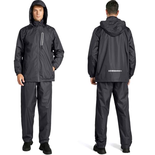 SPEEDRUN Regenjacke Herren Regenanzug Motorrad Regenbekleidung Wasserdicht Atmungsaktiv Regenmantel Regenkombi Fahhrrad Reflektierend für Herren Regenjacke+Regenhose Set Leicht (Kohle Schwarz 3XL) von SPEEDRUN