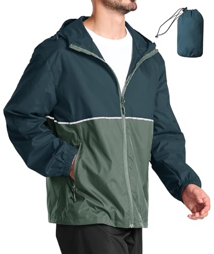 SPEEDRUN Regenjacke Herren Wasserdicht Atmungsaktiv Windbreaker mit Kapuze Fahrrad Regenmantel Ultraleicht Faltbar Rain Fahrradjacke Man Dünn Sport Angeln Outdoor(Grün L) von SPEEDRUN