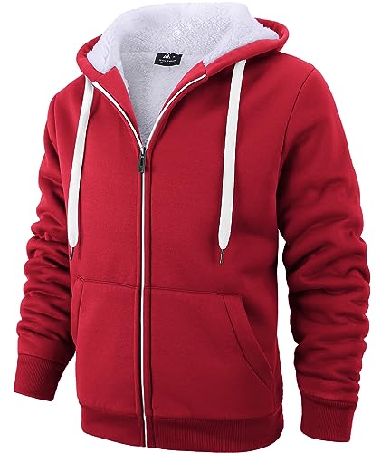 SPEEDRUN Sweatjacke Herren mit Kapuze Gefütterte Fleecejack Männer Kapuzenpullover für Herren Fell Hoodie dick mit Reißverschluss Taschen Warm Casual Outdoor Winter (2535-Tiefrot M) von SPEEDRUN