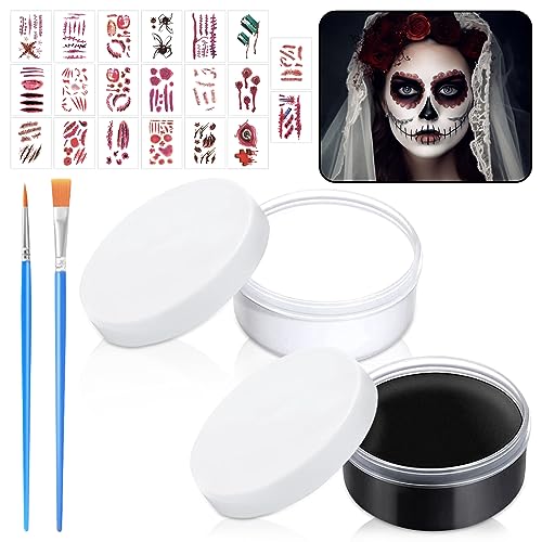 SPERMUOY Halloween Schminke Schwarz Weiß, Gesichtsfarbe Mit Makeup Pinsel, Clown Makeup für Theaterschminke, Karnevalsschminke, Party Make up von SPERMUOY