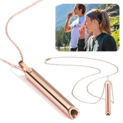 SPERMUOY rauchentwöhnung,Angstlinderung Halskette,Achtsam Atem Halskette Stress Relief Mindful Breathing Halskette，Stressabbau Atmung Kette für Herren Damen Meditation Entspannung-Rose Gold von SPERMUOY