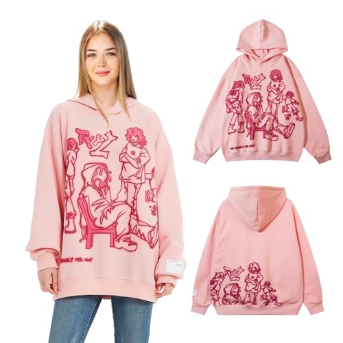 SPERMUOY Y2k Hoodie Damen,Y2k Hoodie pink Pullover y2k Sweatshirt y2k Damen Lässig Hoodie Pullover,Damen Hoodie y2k,y2k-Kapuzenpullover-S von SPERMUOY