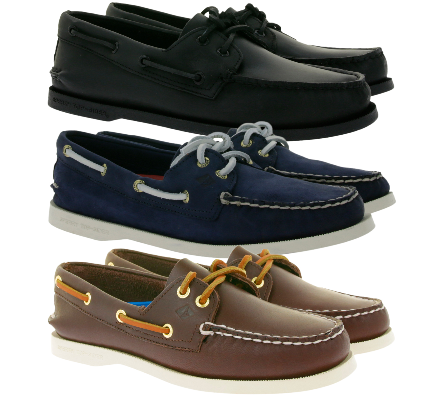 SPERRY Authentic Original 2-Eye Segel-Schuhe aus Echtleder Boots-Schuhe in Braun, Schwarz oder Blau von SPERRY