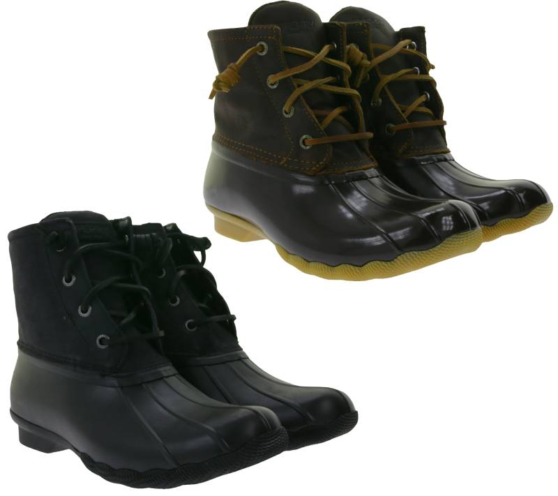 SPERRY Saltwater Damen Boots wasserdichte Stiefelette mit Echtleder und Wave-Siping-Technologie STS88108 STS91176 Schwarz oder Braun von SPERRY