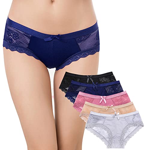 Damen Sexy Spitze Unterwäsche Panties Hipster Soft Slips lace Höschen Dessous Niedrige Taille Glamour Slips Damen 5er Pack/6 Pack, Art-3, M von SPFASZEIV