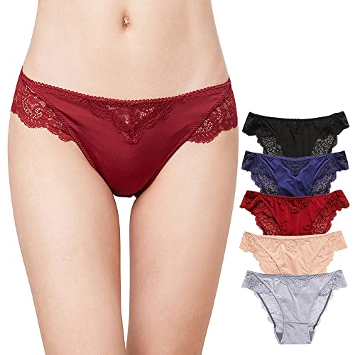 Damen Sexy Spitze Unterwäsche Panties Hipster Soft Slips lace Höschen Dessous Niedrige Taille Glamour Slips Damen 5er Pack/6 Pack, Art-4, XL von SPFASZEIV