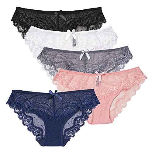 SPFASZEIV Unterhosen Damen Spitze Slips Sexy Unterwäsche Soft SpitzeHöschen Hipster Dessous Mittlere Taille Slips für Frauen 5er Pack/4 Pack von SPFASZEIV