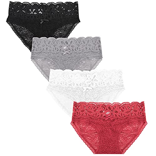 Damen Unterhosen Spitze Sexy Slips Soft Höschen Hipster Unterwäsche Low Rise Slips Dessous Thin Knickers 4er Pack von SPFASZEIV