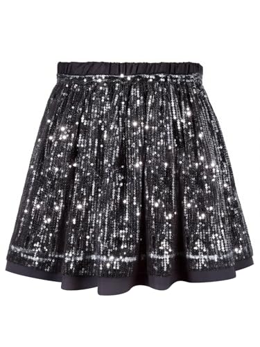 Pailletten Rock Mädchen Glitzer Rock Kinder A-Linie Glitzerrock Disco Outfit für Festlich Party 12–14 Jahres Schwarz von SPFASZEIV