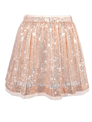 Pailletten Rock Mädchen Glitzer Rock Kinder A-Linie Glitzerrock Disco Outfit für Festlich Party 6–7 Jahres Roségold von SPFASZEIV