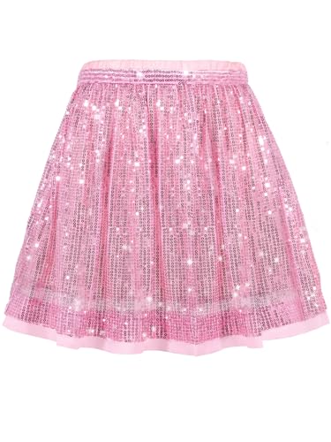 Pailletten Rock Mädchen Glitzer Rock Kinder A-Linie Glitzerrock Disco Outfit für Festlich Party 7–8 Jahres Rosa von SPFASZEIV