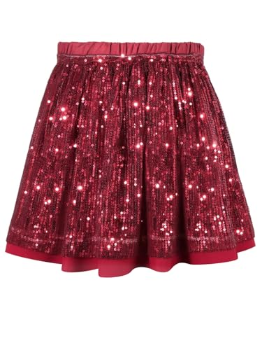 Pailletten Rock Mädchen Glitzer Rock Kinder A-Linie Glitzerrock Disco Outfit für Festlich Party 8–10 Jahres Rot von SPFASZEIV