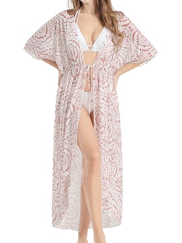 SPFASZEIV Damen Strandkleid Lang Sommer Strand Kimono Vorne Offen Bikini Cover Up mit Kordelzug Badeanzug Cardigan Braun Tupfen Mitte SPFASZEIV Damen Strandkleid Lang Sommer Strand Kimono Vorne Offen Bikini Cover Up mit Kordelzug Badeanzug Cardigan Braun Tupfen Mitte von SPFASZEIV